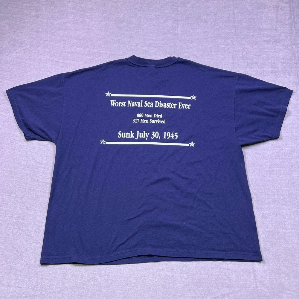 USS Indianapolis CA 35 Fighter Ship Mens Hanes T Shirt Adult XXL Navy‎ Blue